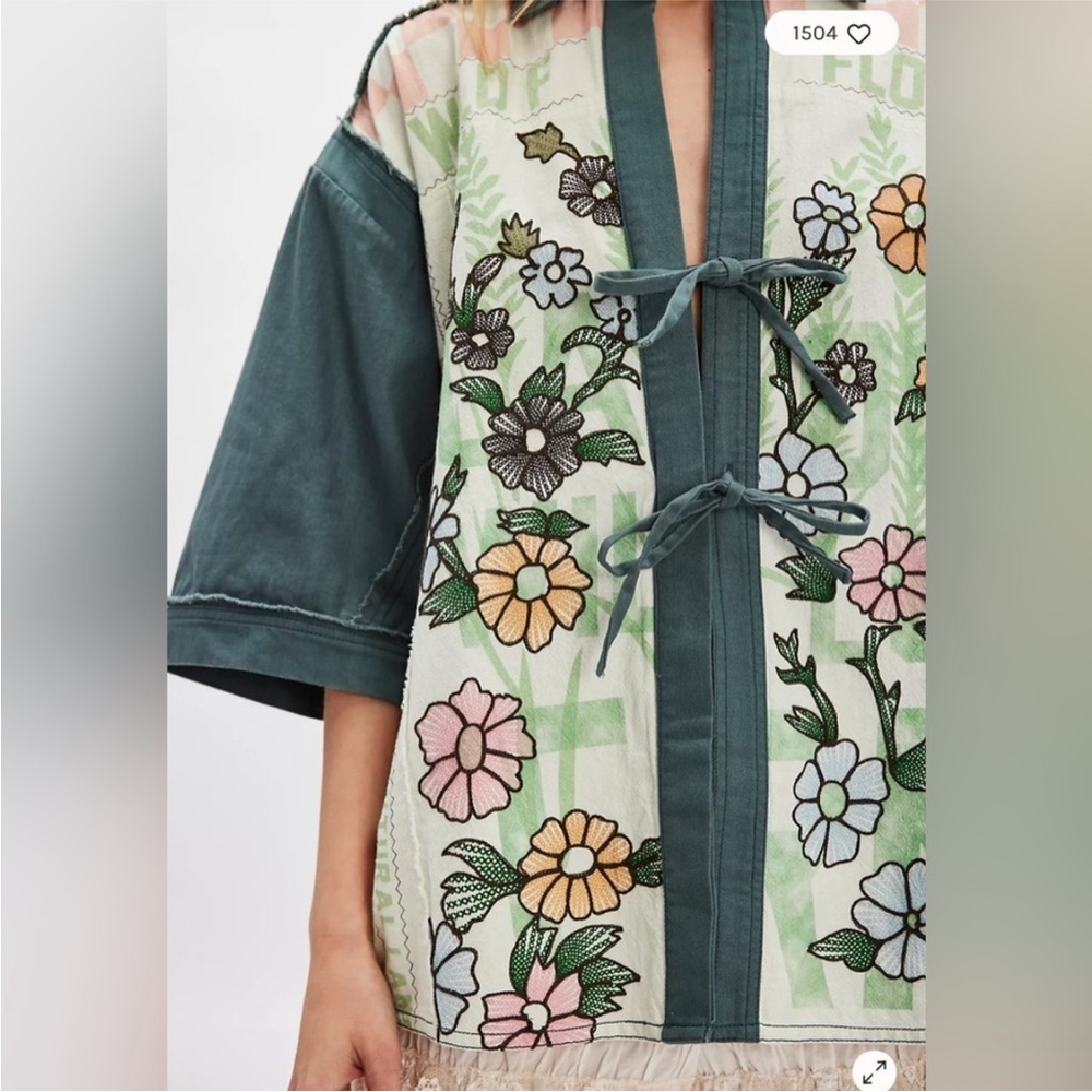 Free People We The Free Pressed In Flowers Kimono. Size XS - Picture 3 of 8